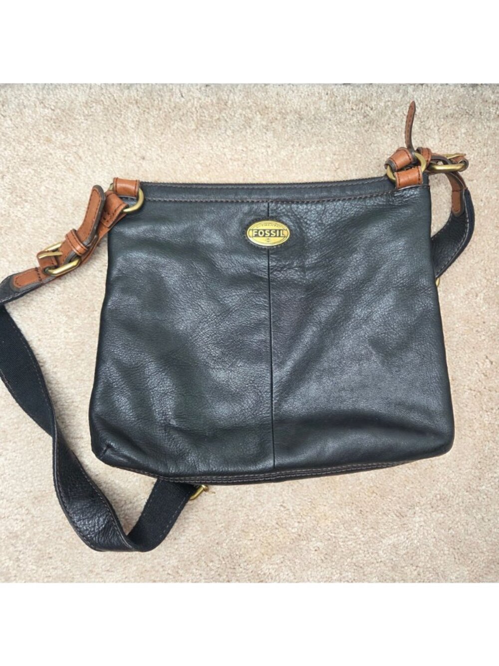 Fossil Explorer Blue Black Leather Crossbody Bag Shoulder Purse Women's - Picture 2 of 7